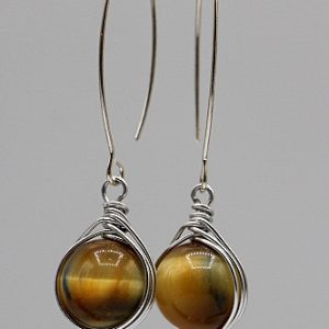 Herring Bone Wrapped Yellow Tigers Eye drop earrings