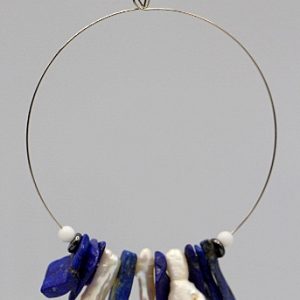 Cultured Pearl and Lapis Lazuli Hoop Earrings
