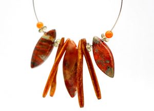 Brecciated Jasper and Natural Coral Hoop Earrings