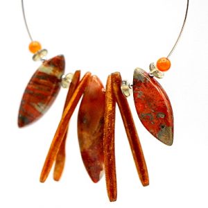 Brecciated Jasper and Natural Coral Hoop Earrings