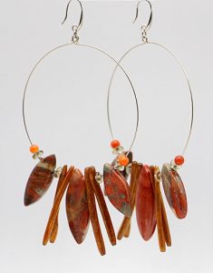 Brecciated Jasper and Natural Coral Hoop Earrings