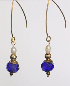 Cobalt Blue Austrian Crystal and Pearl Drop Earrings
