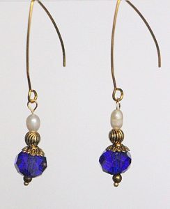 Cobalt Blue Austrian Crystal and Pearl Drop Earrings
