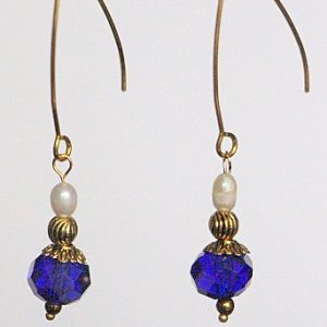 Cobalt Blue Austrian Crystal and Pearl Drop Earrings