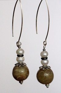 Freshwater Pearls with Hand Carved Stone drop earrings