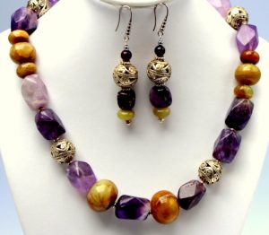 Lavender Amethyst and Jade Necklace Set