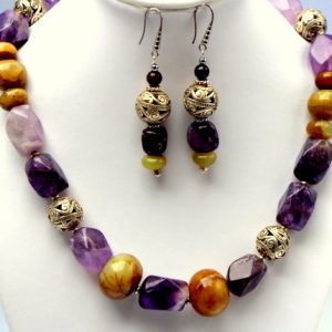 Lavender Amethyst and Jade Necklace Set