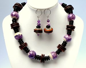 Dog Teeth Amethyst, Ebony and Coconut Wood Necklace Set