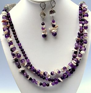 Lavender Amethyst and Keshi Pearl Necklace Set