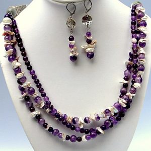 Lavender Amethyst and Keshi Pearl Necklace Set
