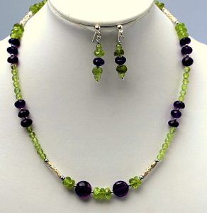 Amethyst, peridot and sterling silver choker.