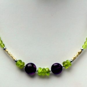 Amethyst, peridot and sterling silver choker.