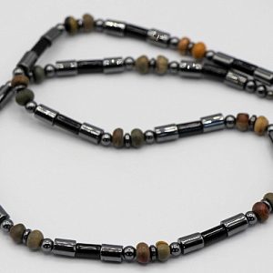 Hematite and Picasso Jasper men's necklace