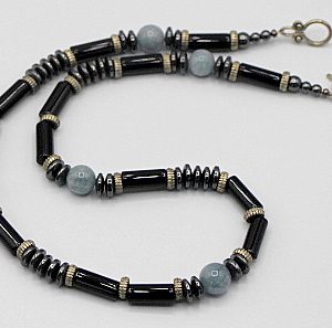 Onyx and Aquamarine Necklace