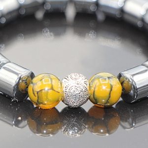 Hematite with Dragon's Vein Agate Bracelet