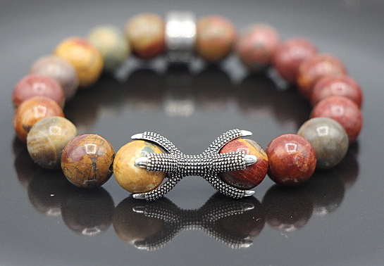 108 Natural Picasso Jasper & Blue Stone Mala Bead Bracelet